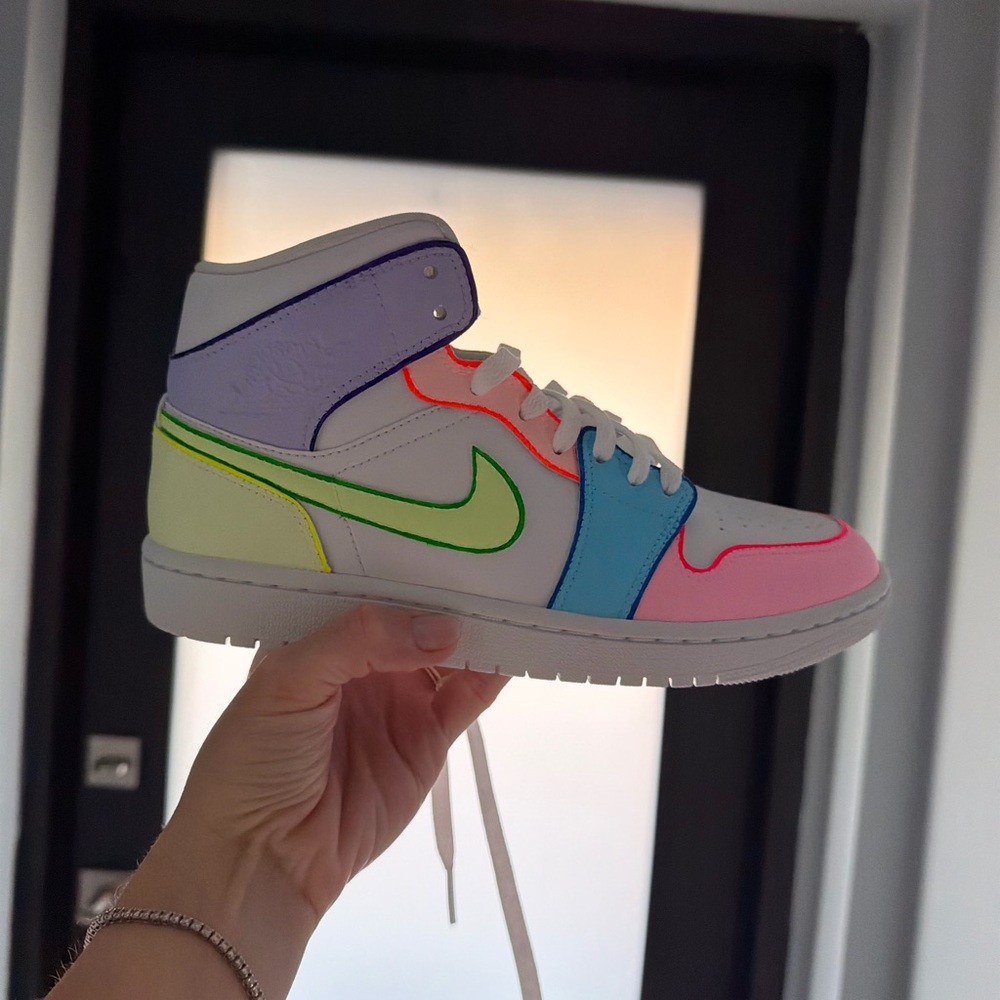 Nike Custom Women's Jordan White High-Top Sneakers size 8 with Neon accents